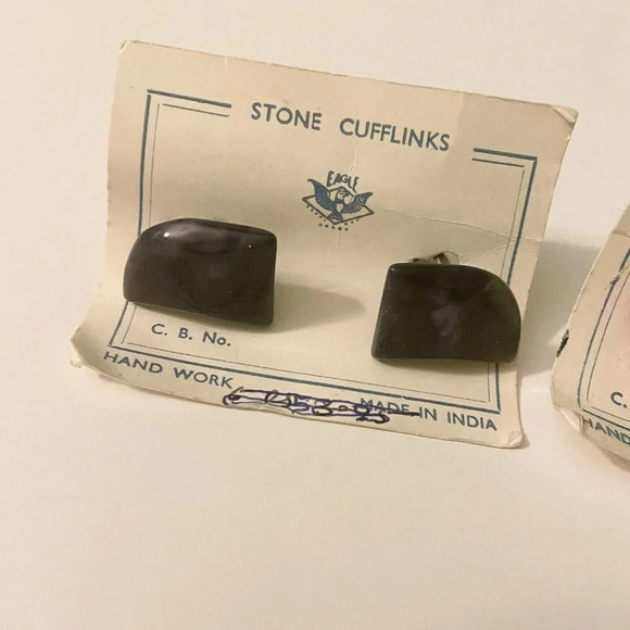 Vintage Lot of 2 Stone Cuff Links Eagle  Hand Made in India - Picture 2 of 14